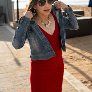 XSP Red Party Dress - V-neck, Bodycon